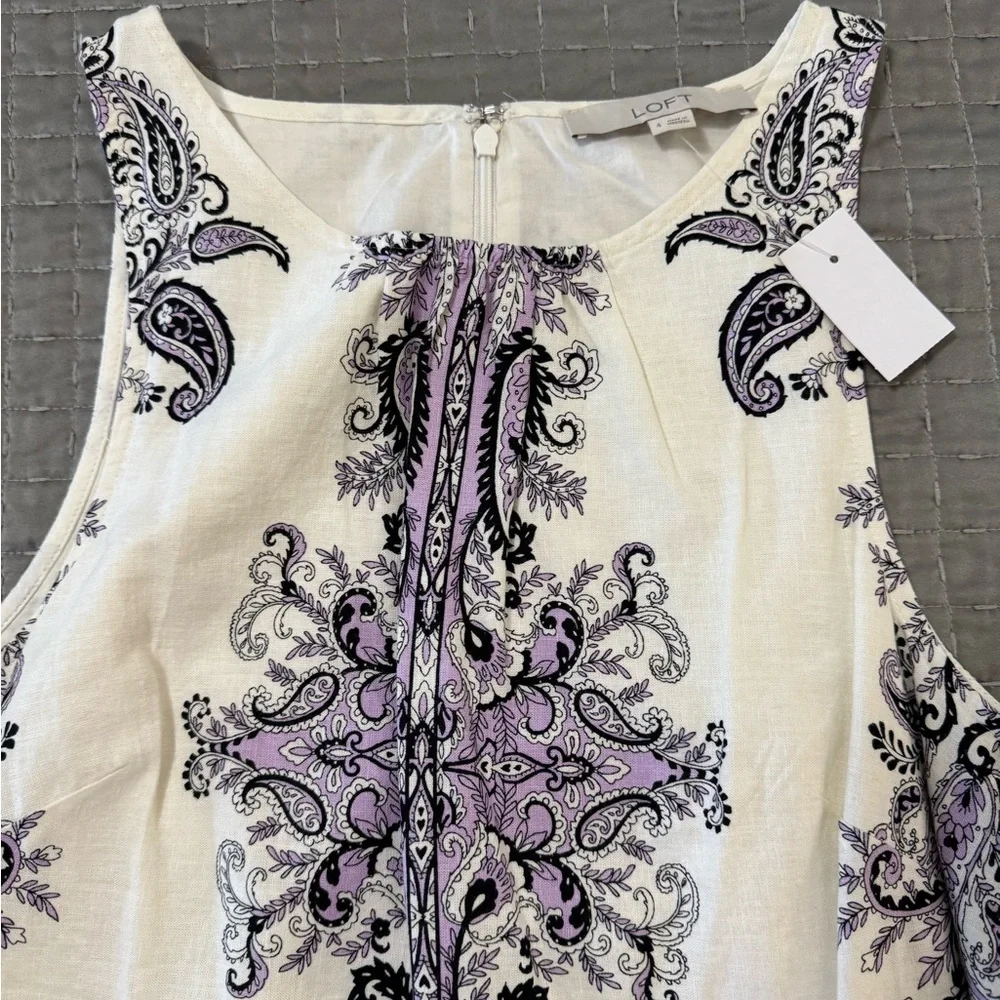 LOFT Cream and Purple Paisley Dress - Picture 2 of 3